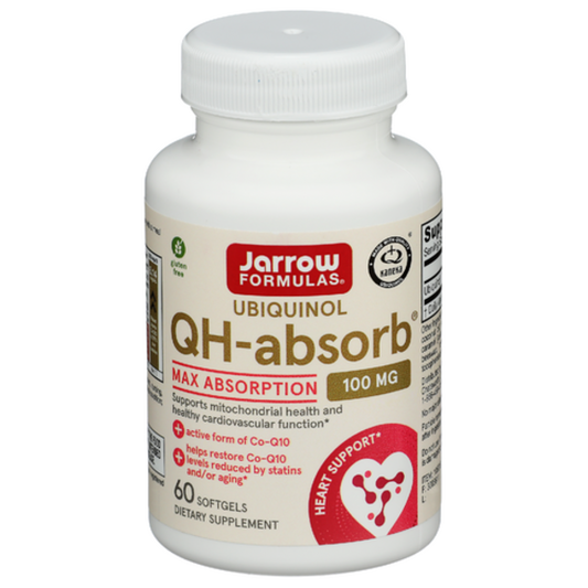 Jarrow Formulas Ubiquinol QH-absorb supplement bottle on a white background