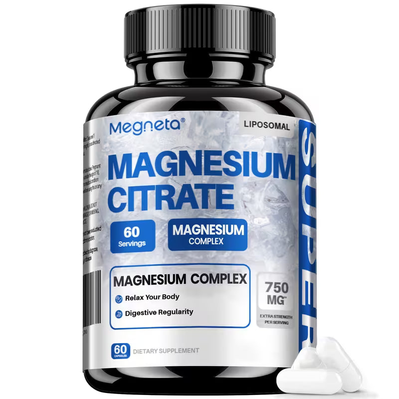 Supplement bottle labeled 'Magnesium Citrate' with a white background
