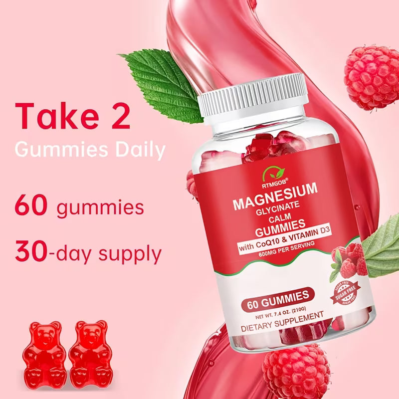 Magnesium Glycinate Calm Gummies with CoQ10 & Vitamin D3 – 600mg, 60 Count Peaceful Pleasures Health and Wellness
