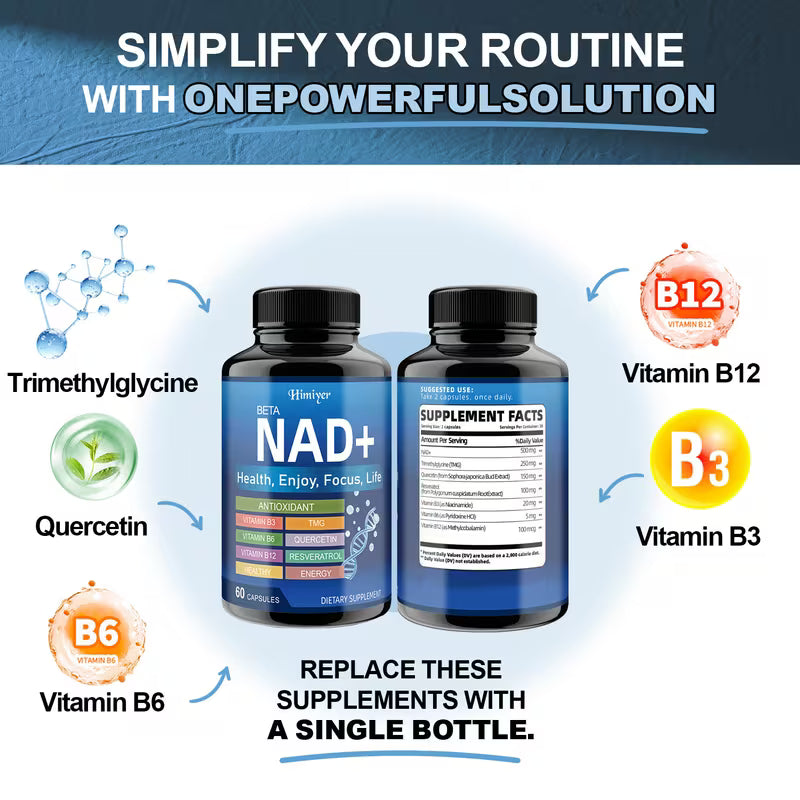 NAD+ Capsules 60ct – TMG, Quercetin, Resveratrol, B3, B6, B12 Peaceful Pleasures