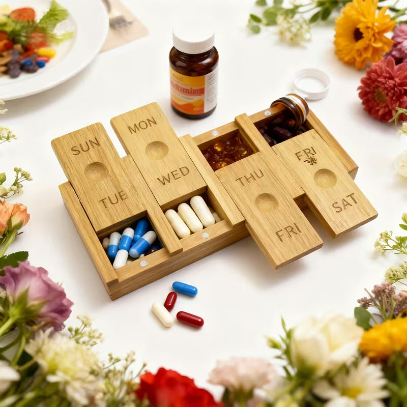 7-Day Bamboo Pill Organizer – Arthritis-Friendly Weekly Pill Box Peaceful Pleasures