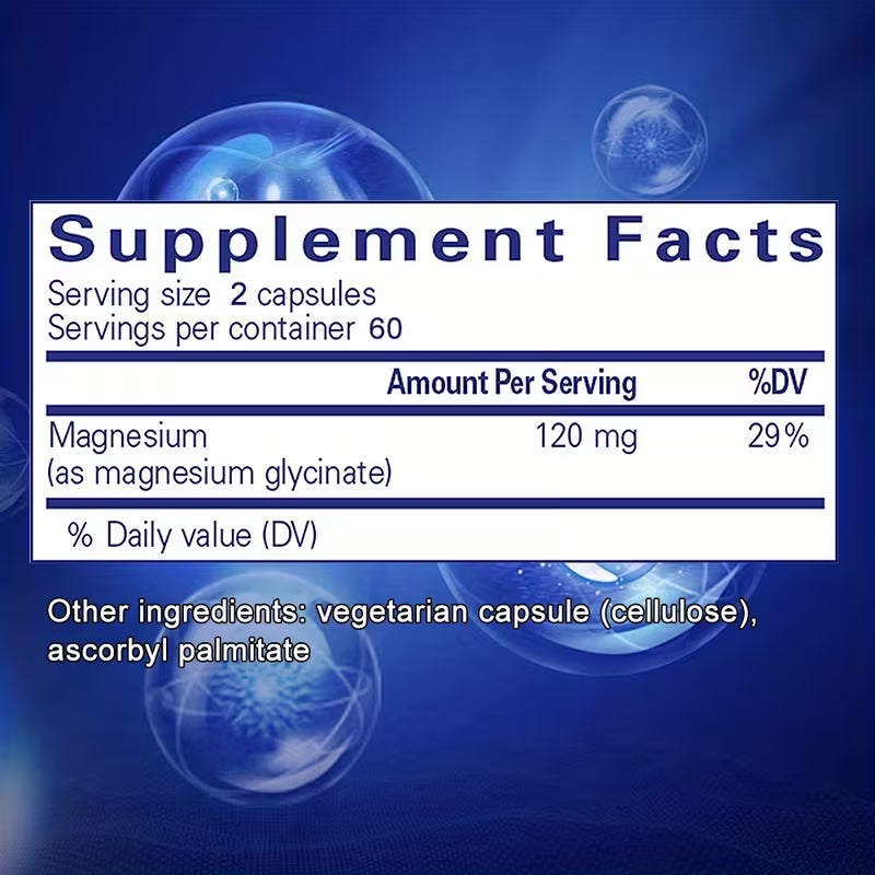 Magnesium Glycinate 120 Capsules – Gluten Free & Hypoallergenic (2 Pack) Peaceful Pleasures Health and Wellness