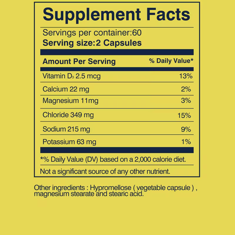 Electrolyte Capsules – Vitamin D3, Magnesium, Potassium, Calcium 120ct Peaceful Pleasures