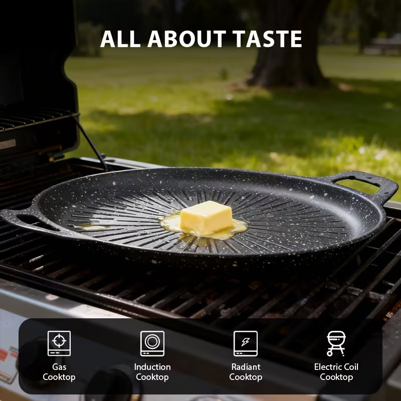BBQ Griddle Pan with Dual-Handle & Oil Drain Groove Peaceful Pleasures