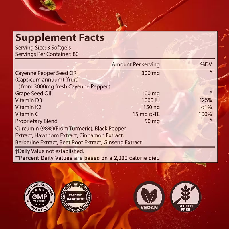 Cayenne Pepper Softgels – Heart, Vein & Blood Vessel Support (2-Pack / 480ct) Peaceful Pleasures
