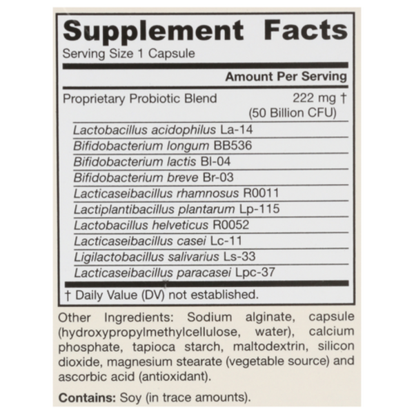 Supplement label with detailed ingredient list on a white background