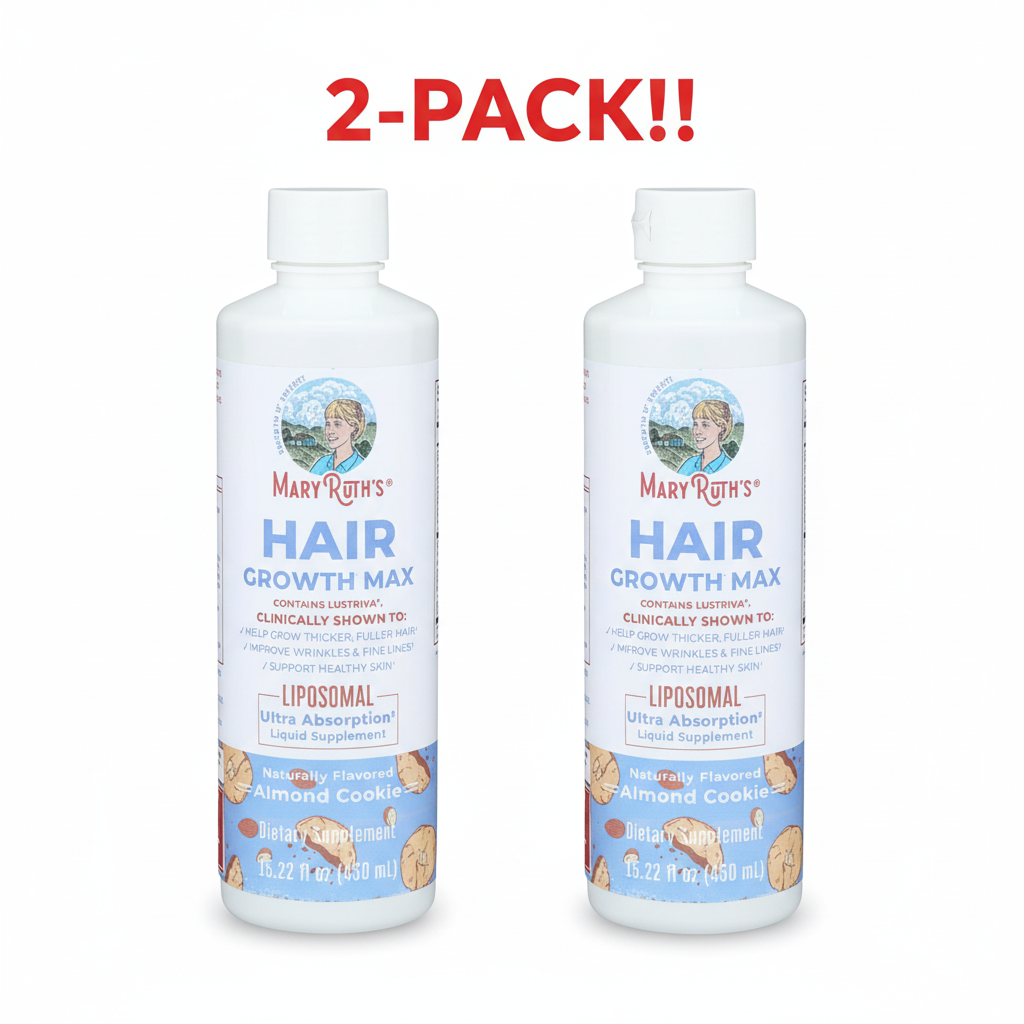 Two bottles of Mary Ruth's Hair Growth Max on a white background with '2-Pack!!' text above.