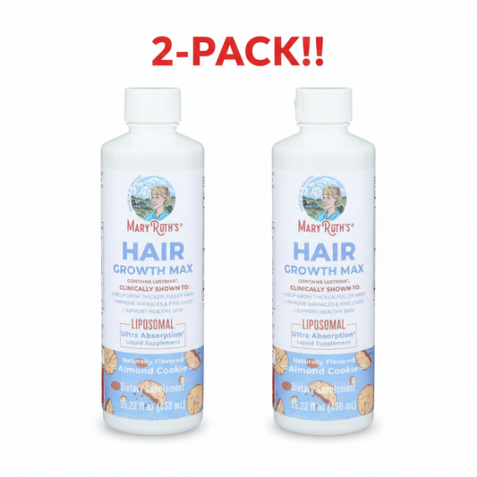 Two bottles of Mary Ruth's Hair Growth Max on a white background with '2-Pack!!' text above.