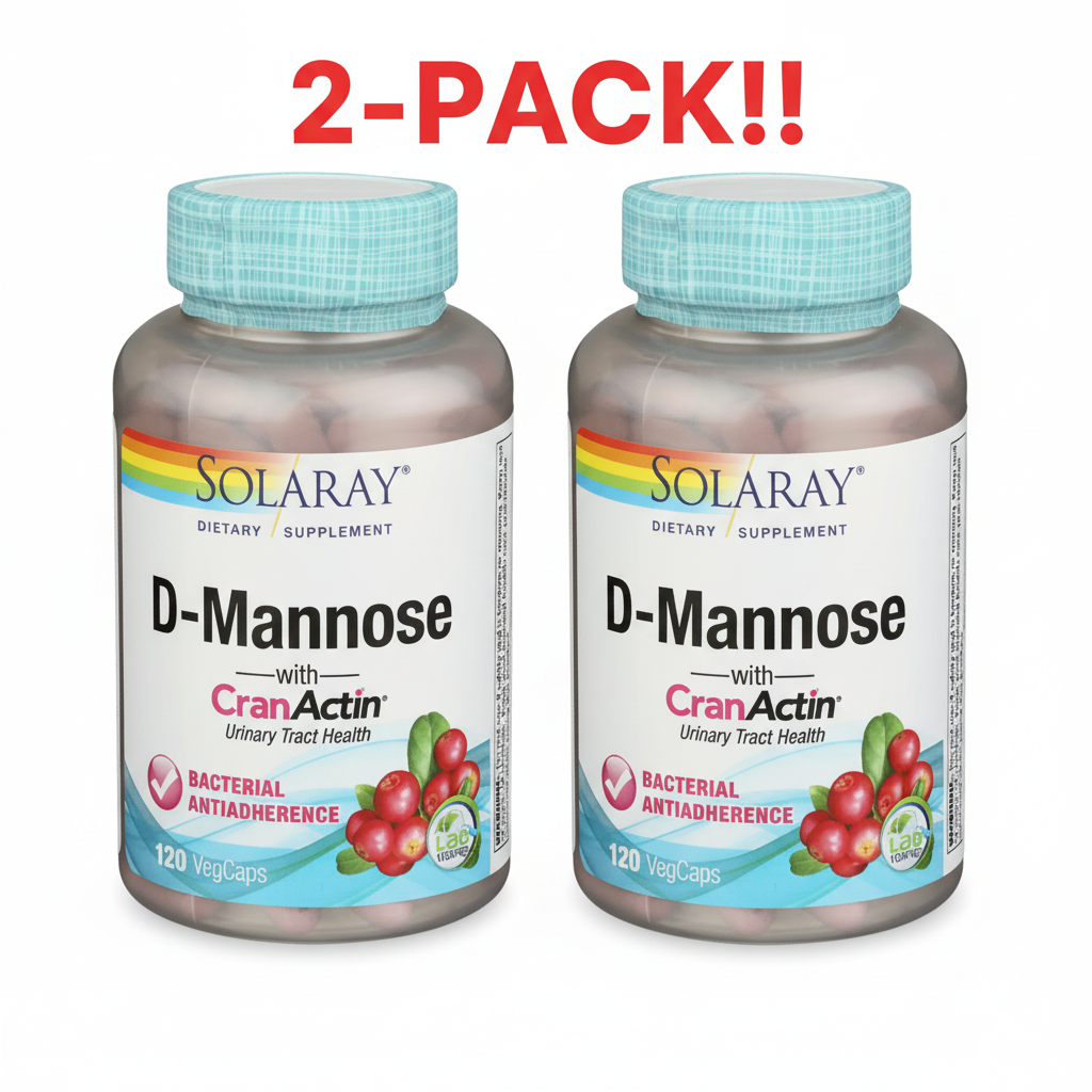 Solaray D-Mannose with CranActin Cranberry Extract 120 count two-pack bundle