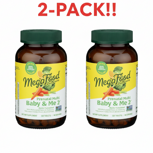 MegaFood prenatal multi supplement bottle on a white background