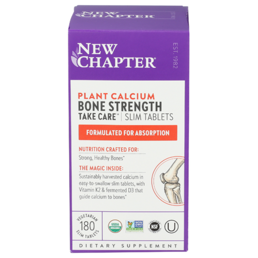 Box of New Chapter Plant Calcium Bone Strength dietary supplement on a white background