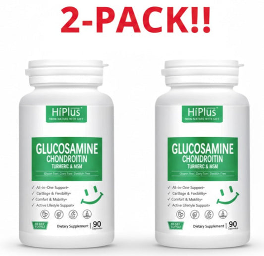 Two bottles of HiPlus Glucosamine Chondroitin on a white background with '2-Pack!' text above.