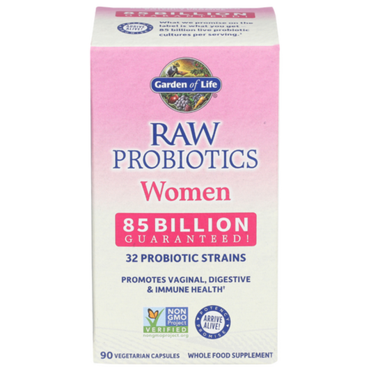 Box of Garden of Life Raw Probiotics for women on a white background