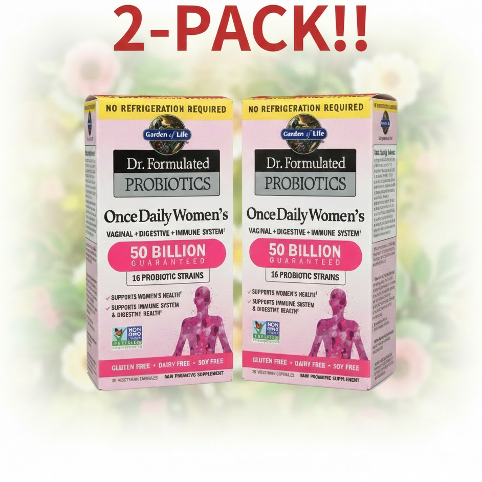 Garden of Life Dr. Formulated Once Daily Probiotics for Women 50 Billion CFU 2-Pack bottles.