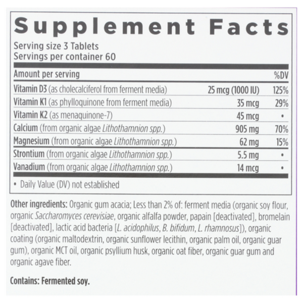 Supplement facts label with detailed nutritional information on a white background