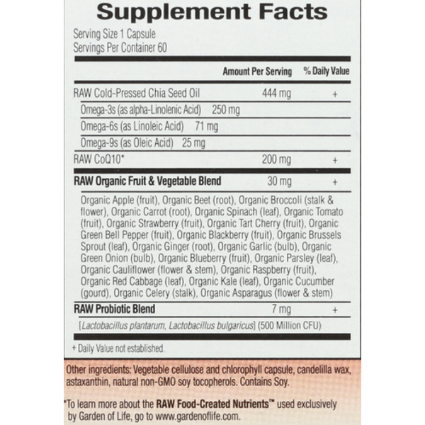 Supplement facts label with detailed nutritional information on a white background
