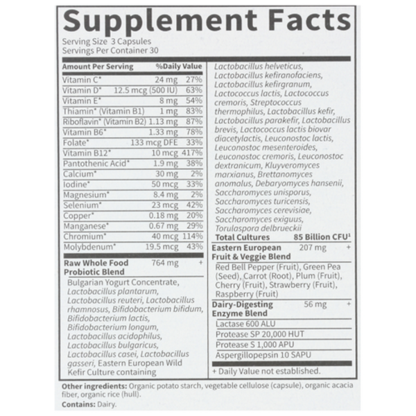Supplement facts label with detailed nutritional information on a white background