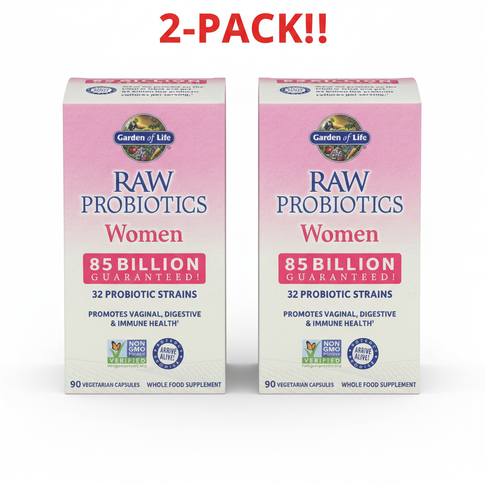 Garden Of Life RAW Probiotics Women 85 Billion CFU 90 count two-pack bundle Box of Garden of Life Raw Probiotics for women on a white background