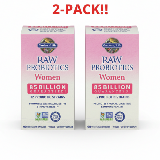 Garden Of Life RAW Probiotics Women 85 Billion CFU 90 count two-pack bundle Box of Garden of Life Raw Probiotics for women on a white background