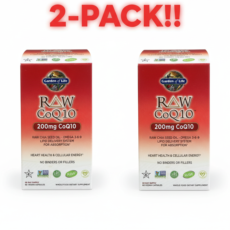 Garden Of Life Raw CoQ10 60 count two-pack bundle of vegan capsules