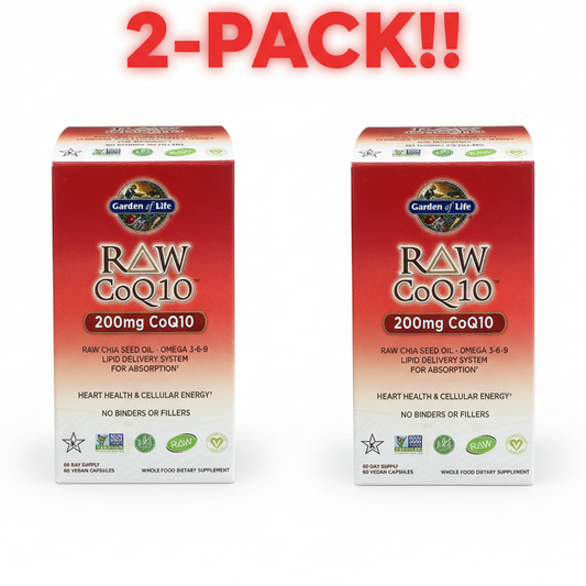 Garden Of Life Raw CoQ10 60 count two-pack bundle of vegan capsules