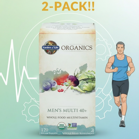 Box of Garden of Life Organics Men's Multi 40+ multivitamin on a white background