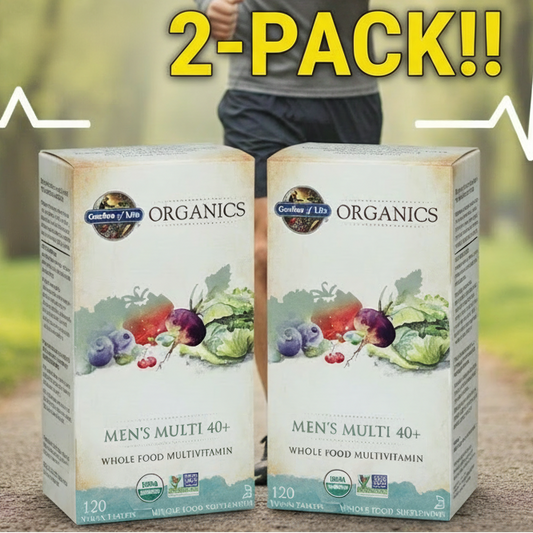 Box of Garden of Life Organics Men's Multi 40+ multivitamin on a white background
