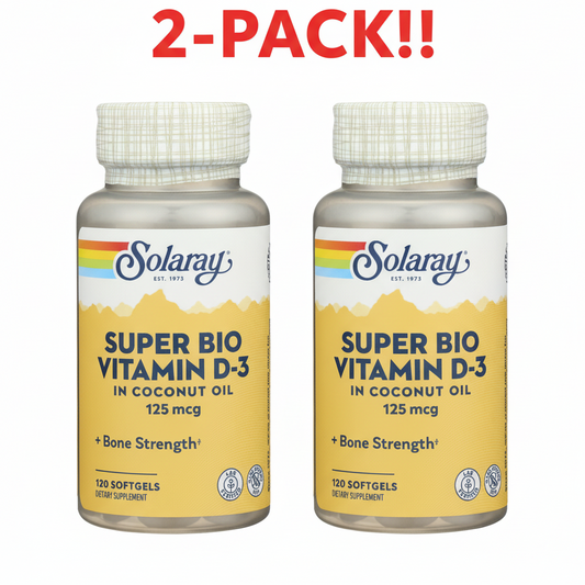 Solaray Super Bio Vitamin D-3 supplement bottle on a white background