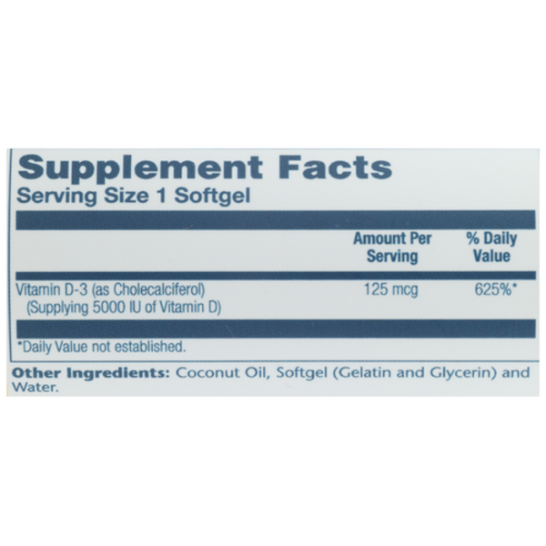 Supplement facts label for a vitamin D supplement on a white background