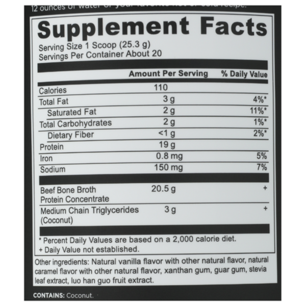 Supplement facts label with nutritional information on a white background
