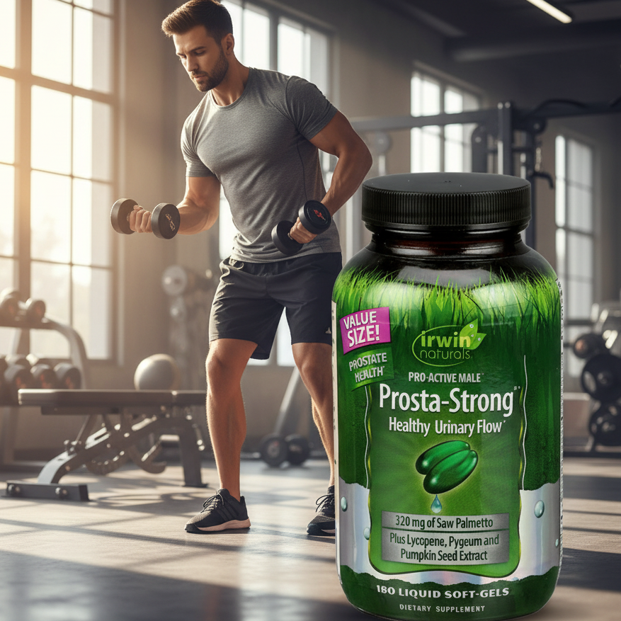 Irwin Naturals Prosta-Strong supplement bottle on a white background