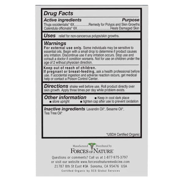Drug facts label for a natural remedy product with text and branding details.
