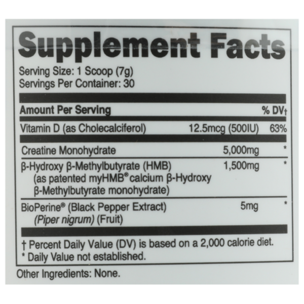 Supplement facts label with various ingredients and their amounts per serving.