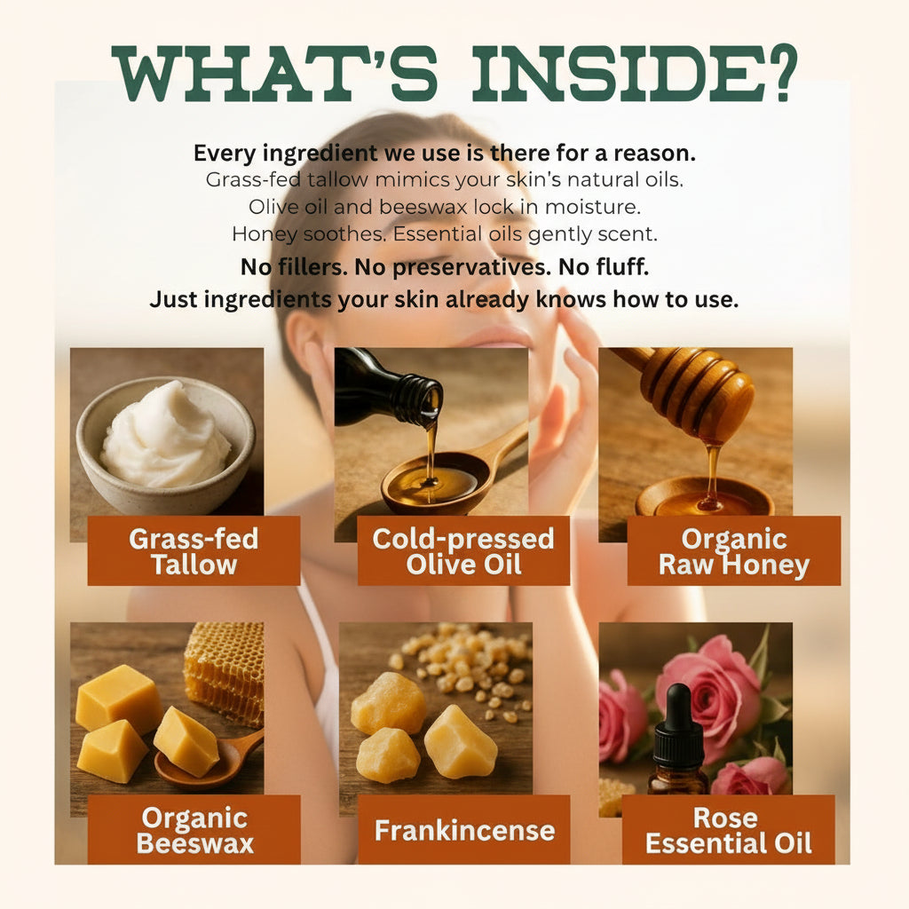 Product ingredients list with images and descriptions on a white background