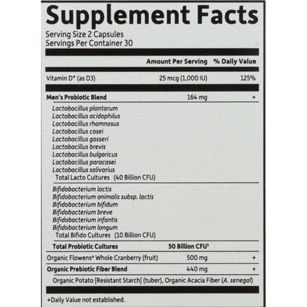 Supplement facts label with detailed nutritional information on a white background