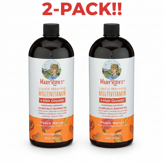 Mary Ruth's Peach Mango Liquid Multivitamin + Hair Growth - Tropical Flavor 2-Pack 60 Fluid Oz total (30 oz times 2!)