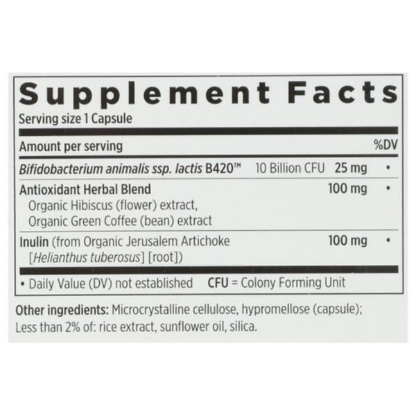 Supplement facts label with detailed nutritional information on a white background