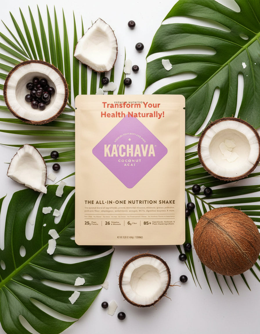 Small bag of KA'CHAVA All-in-One Nutrition Shake in Acai Coconut flavor, 7 servings.