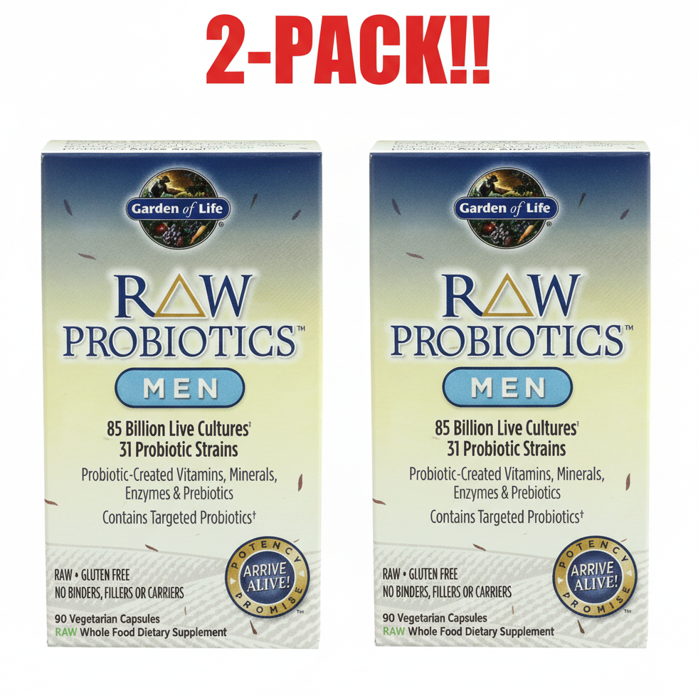 Garden Of Life RAW Probiotics Men 90 count two-pack bundle Box of Garden of Life Raw Probiotics for men on a white background