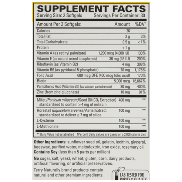 Supplement facts label for a dietary supplement with detailed nutritional information.