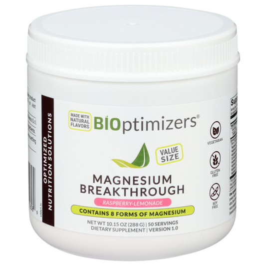 BiOptimizers Magnesium Breakthrough supplement jar on a white background