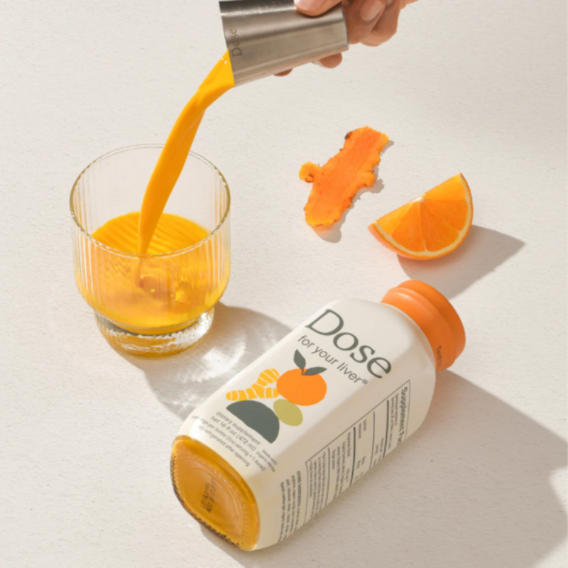 DOSE for Your Liver Supplement Shot 16oz promoting liver health with turmeric and orange