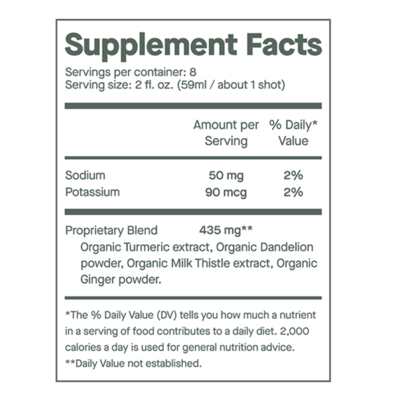 DOSE for Your Liver Supplement Shot 16oz with turmeric, milk thistle, dandelion, and ginger for liver support