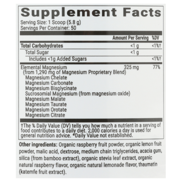 Supplement facts label with detailed nutritional information on a white background