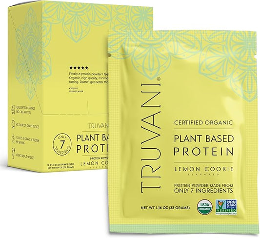 Truvani Vegan Pea Protein Powder | Lemon Cookie | 20g Organic Plant Based Protein | 10 Travel Packets | Keto | Gluten & Dairy Free | Low Carb | No Added Sugar