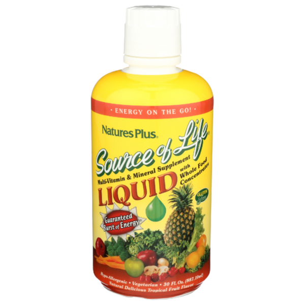 Natures Plus Source of Life Liquid supplement bottle on a white background