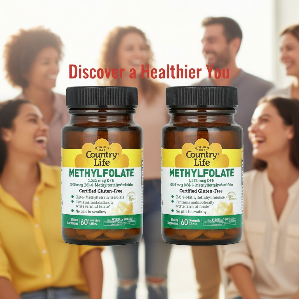 Two bottles of Country Life Methylfolate 800 mcg Smooth Melts, Orange Flavor, 60 Count.