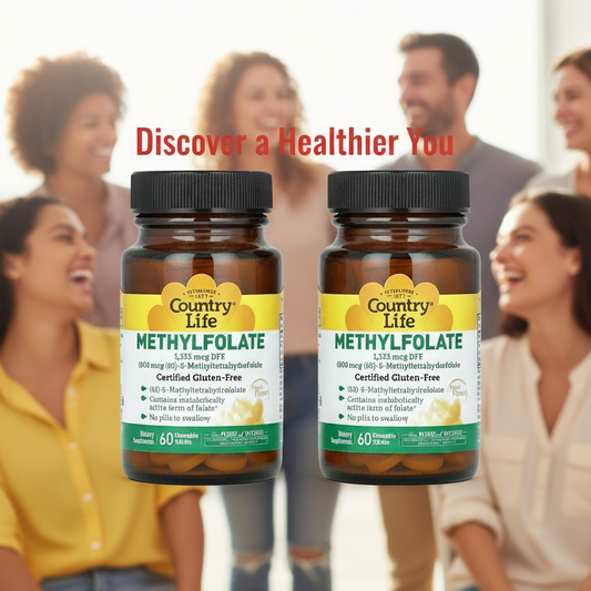 Two bottles of Country Life Methylfolate 800 mcg Smooth Melts, Orange Flavor, 60 Count.