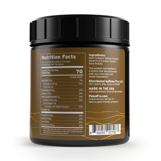 Back label of a supplement container with nutrition facts and ingredients on a white background