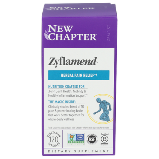 Box of New Chapter Zyflamend herbal pain relief supplement on a white background